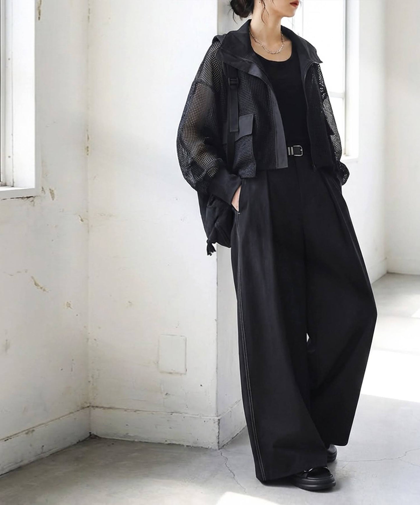 Color-Coordinated Stitching Wide Pants Ladies
