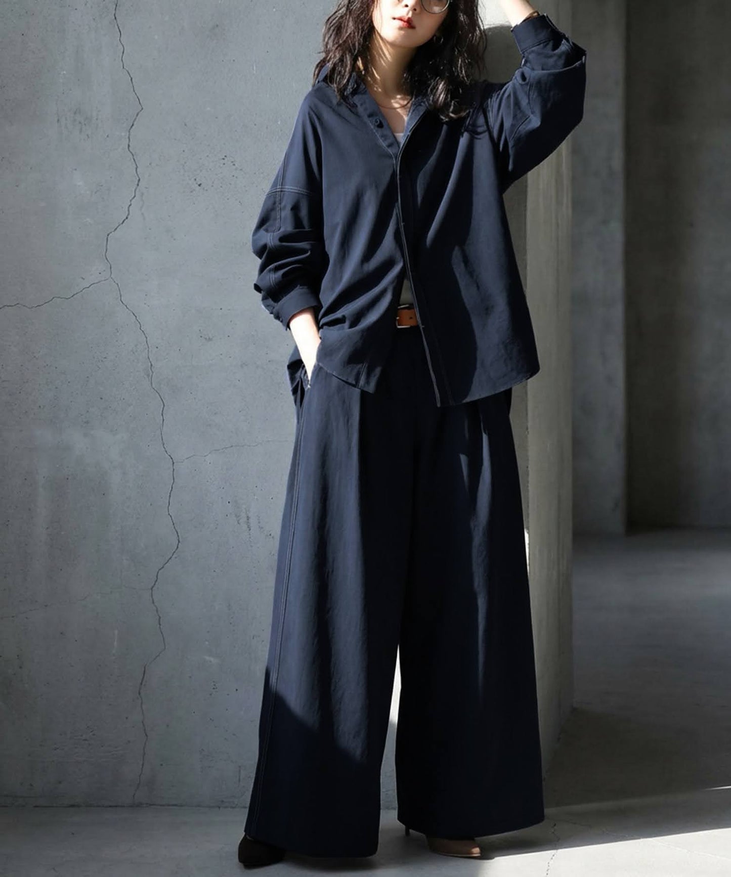 Color-Coordinated Stitching Wide Pants Ladies