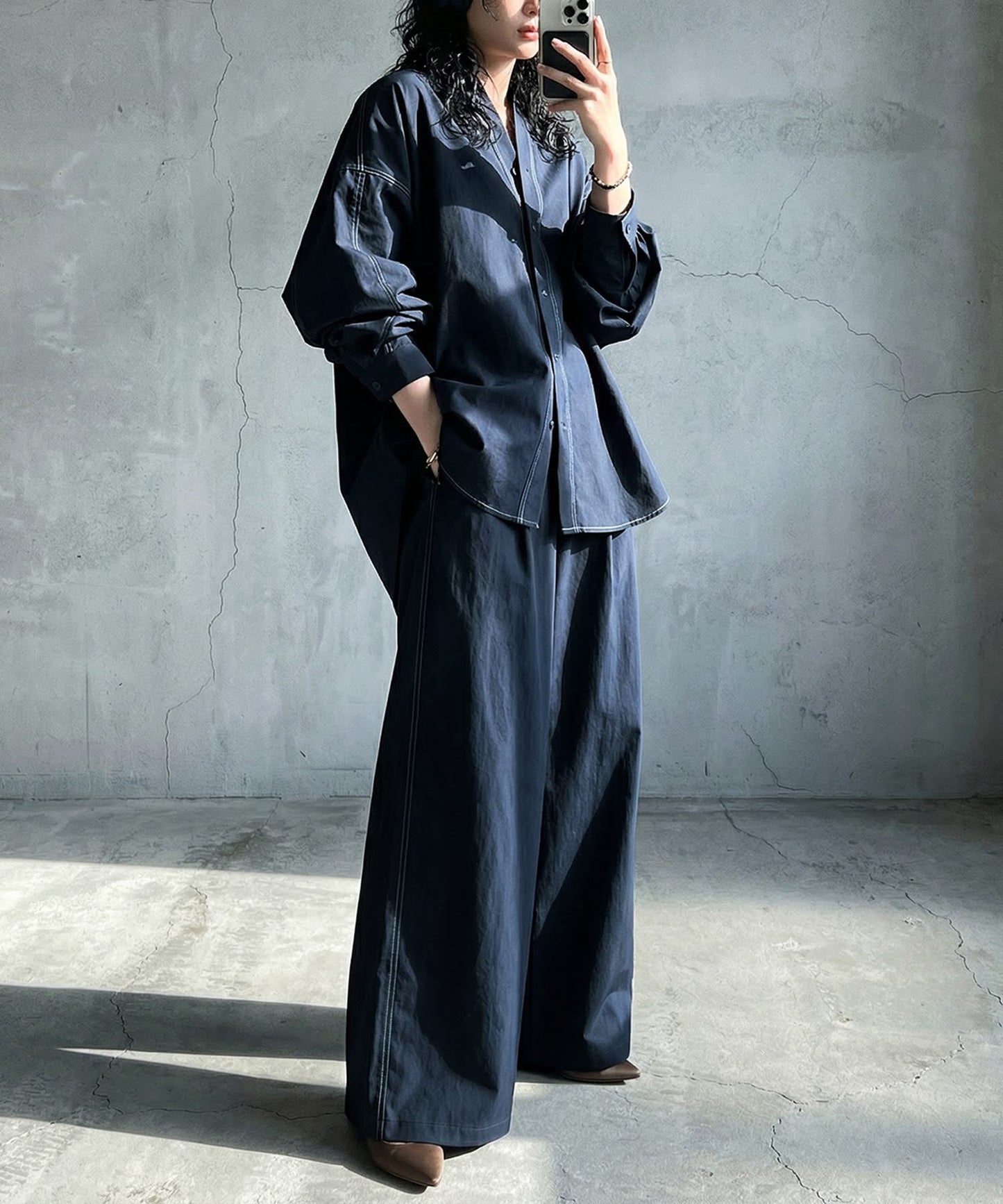 Color-Coordinated Stitching Wide Pants Ladies