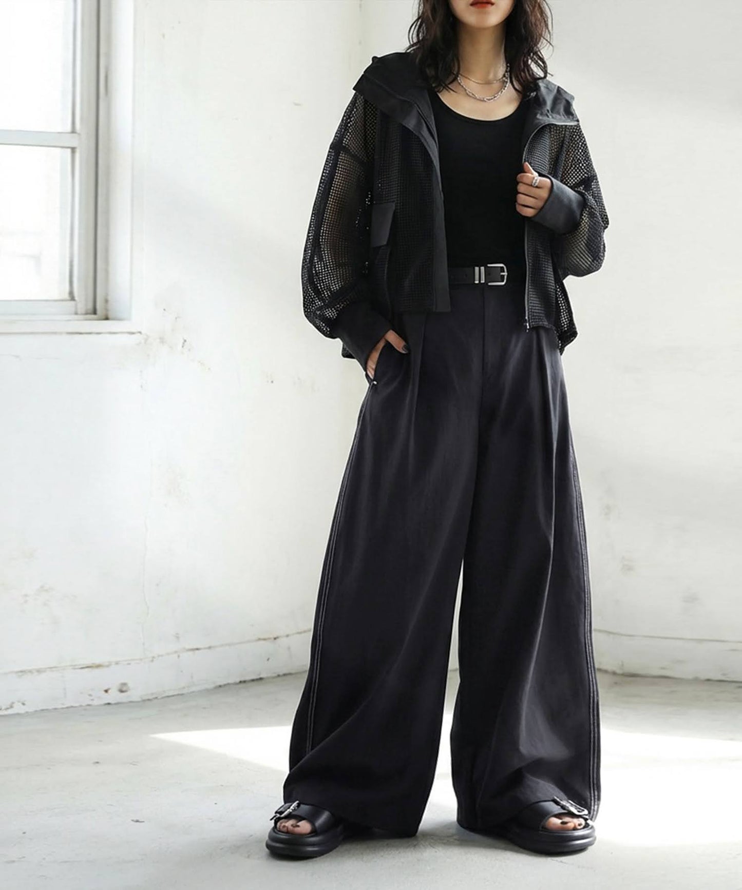 Color-Coordinated Stitching Wide Pants Ladies