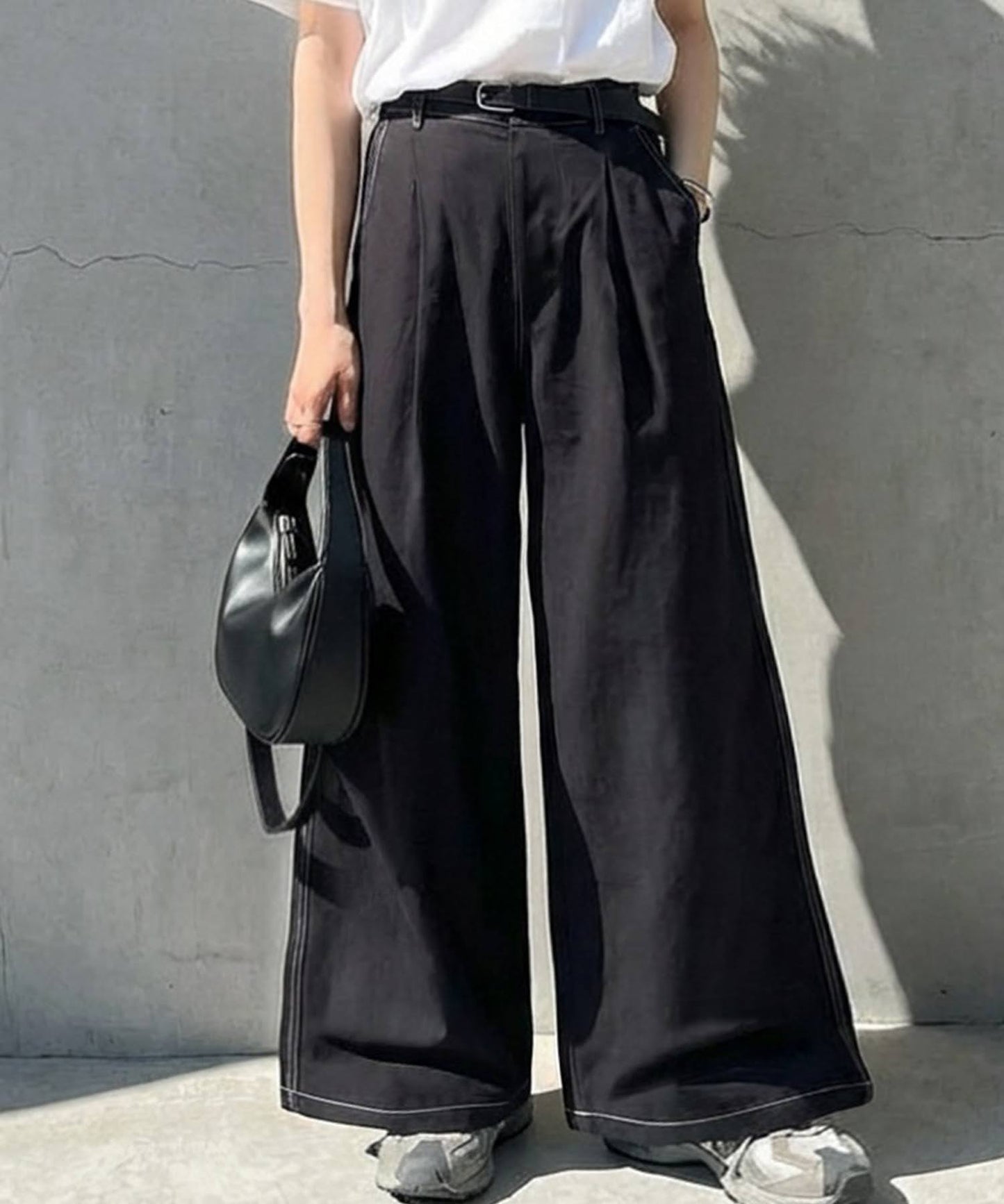 Color-Coordinated Stitching Wide Pants Ladies