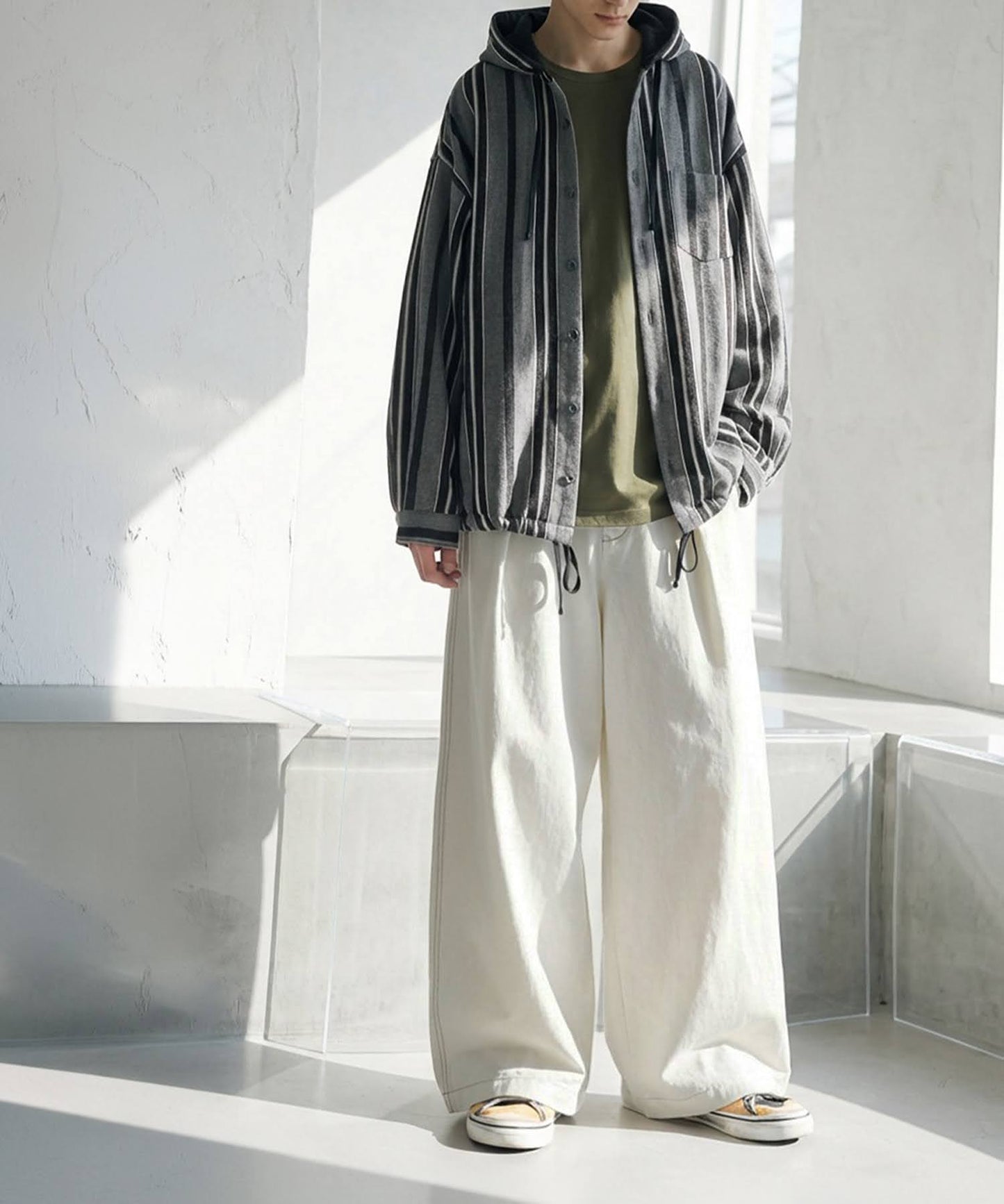 Color-Coordinated Stitching Wide Pants Men's