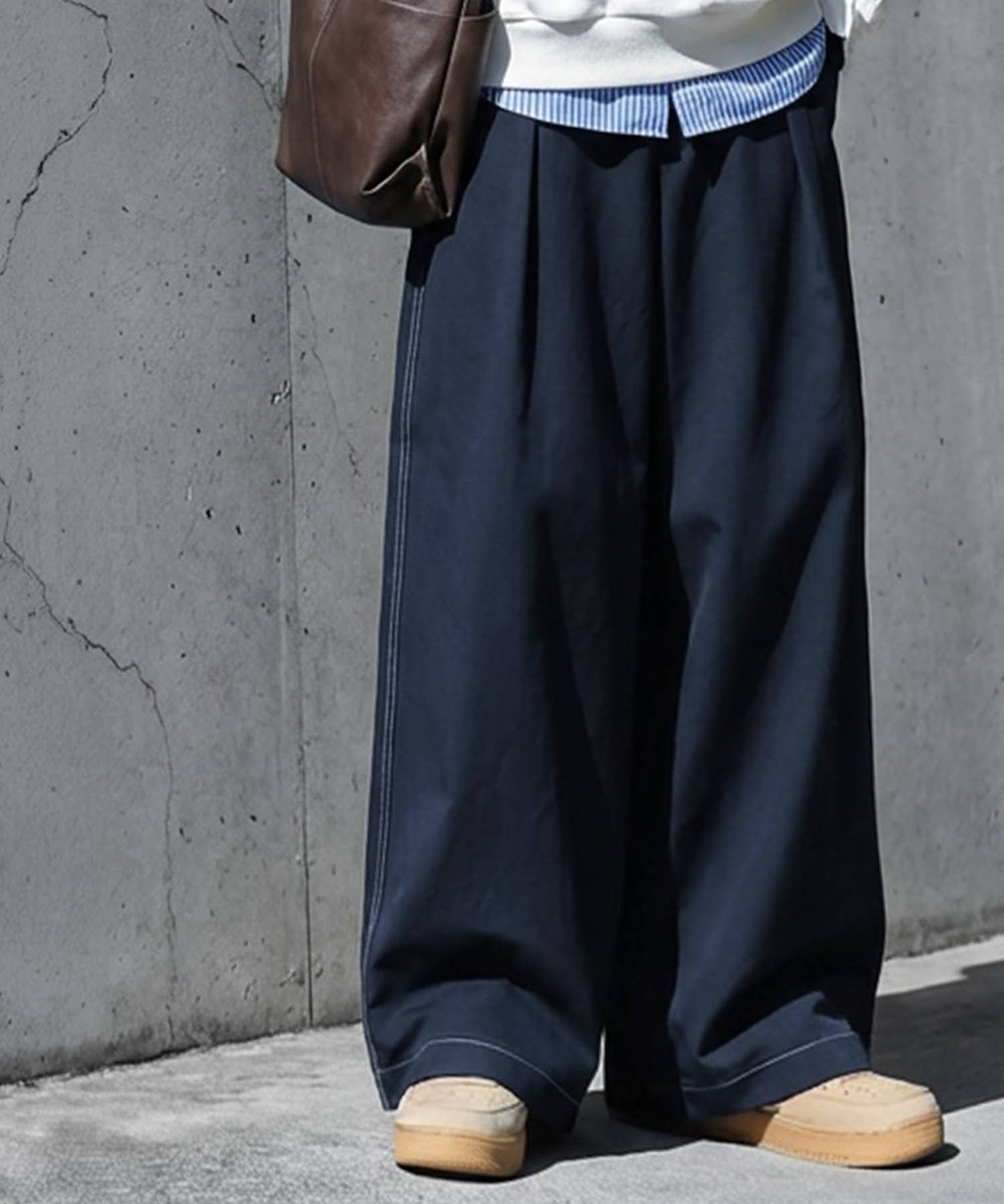 Color-Coordinated Stitching Wide Pants Men's