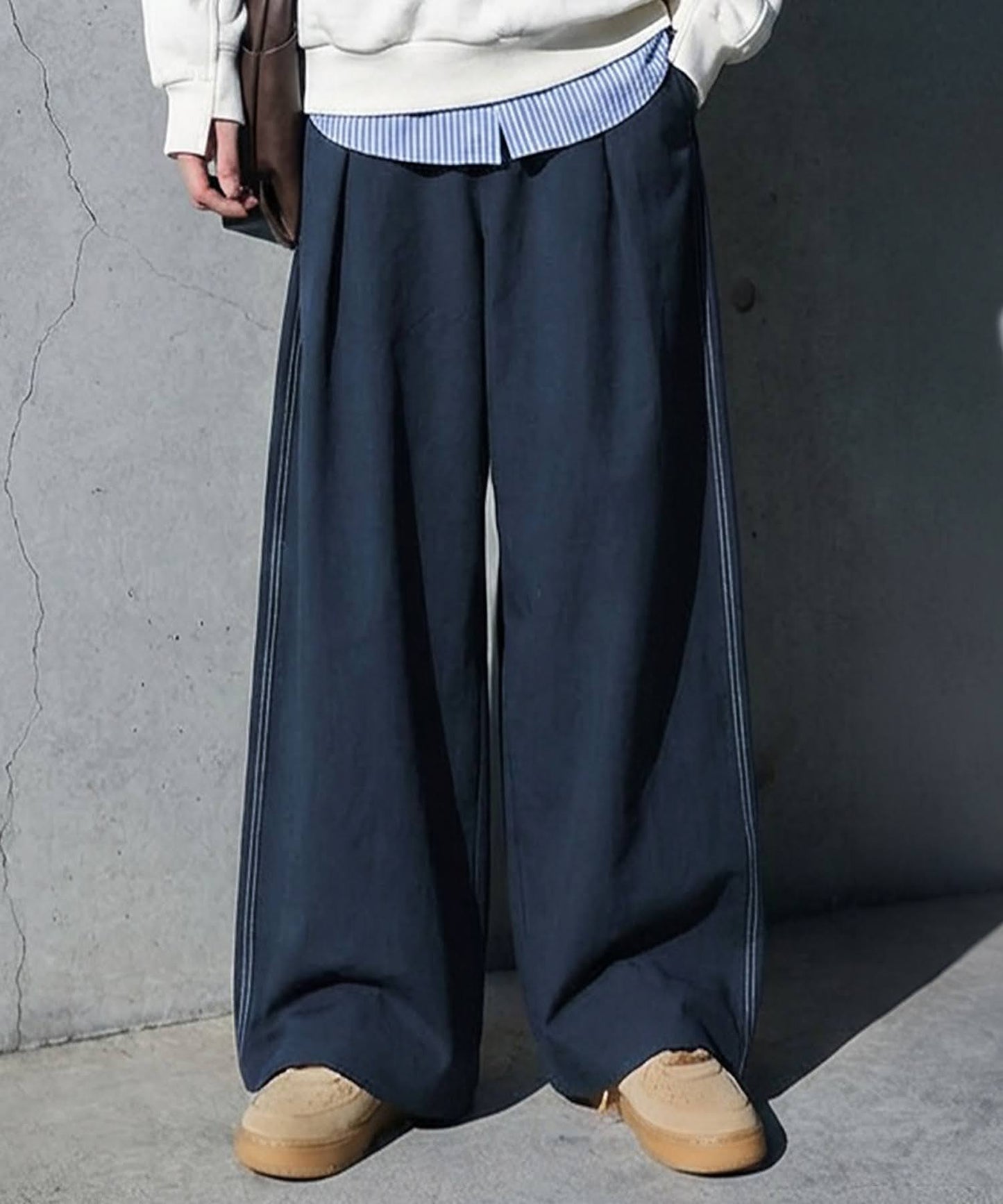 Color-Coordinated Stitching Wide Pants Men's