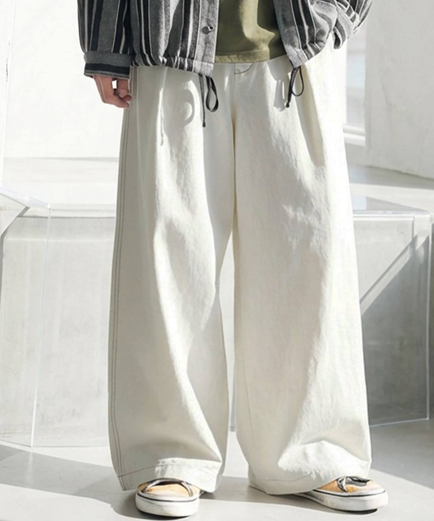 Color-Coordinated Stitching Wide Pants Men's