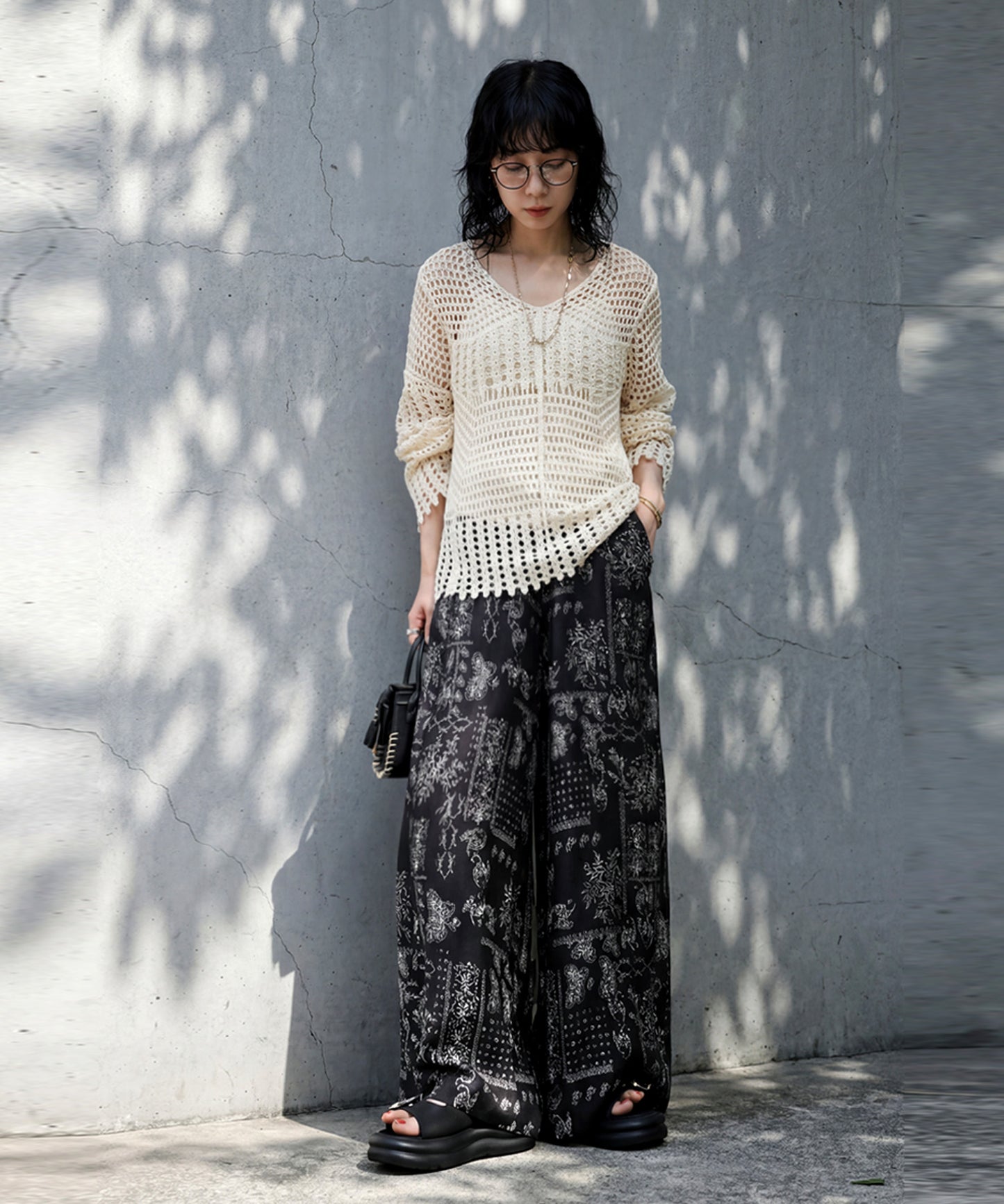 Paisley Print Long Wide-Leg Pants Ladies