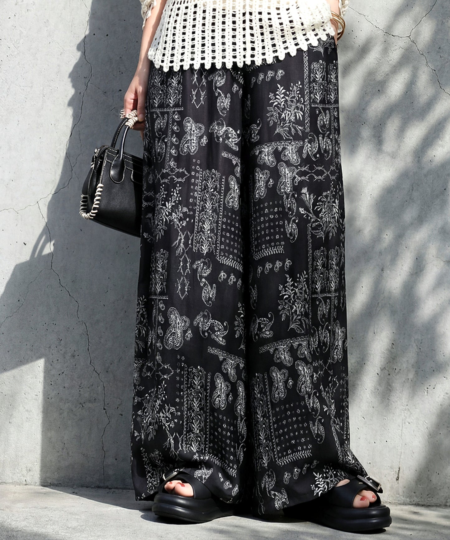 Paisley Print Long Wide-Leg Pants Ladies