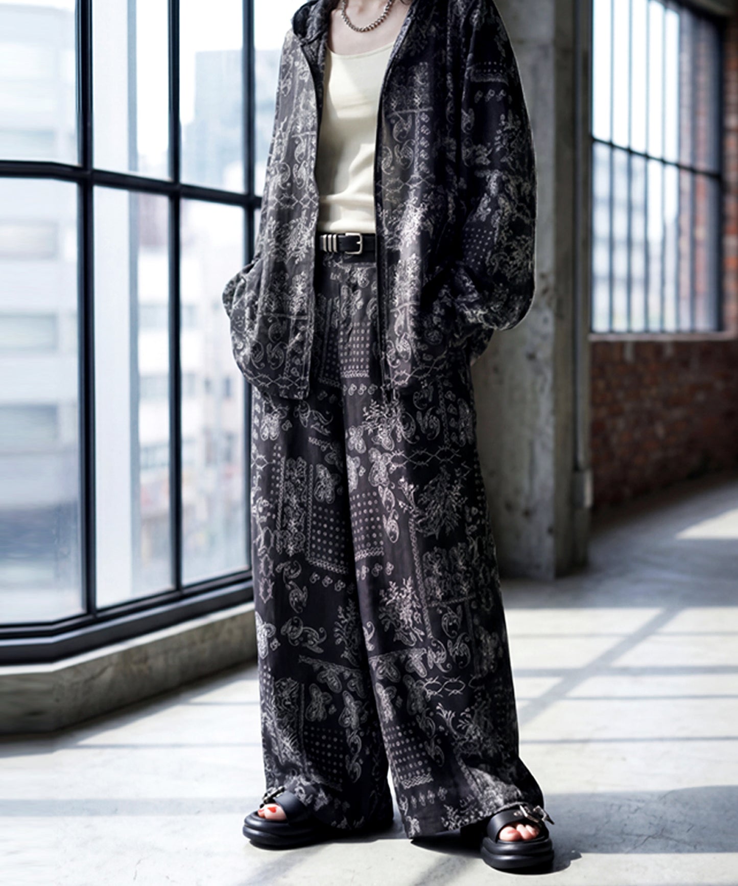 Paisley Print Long Wide-Leg Pants Ladies
