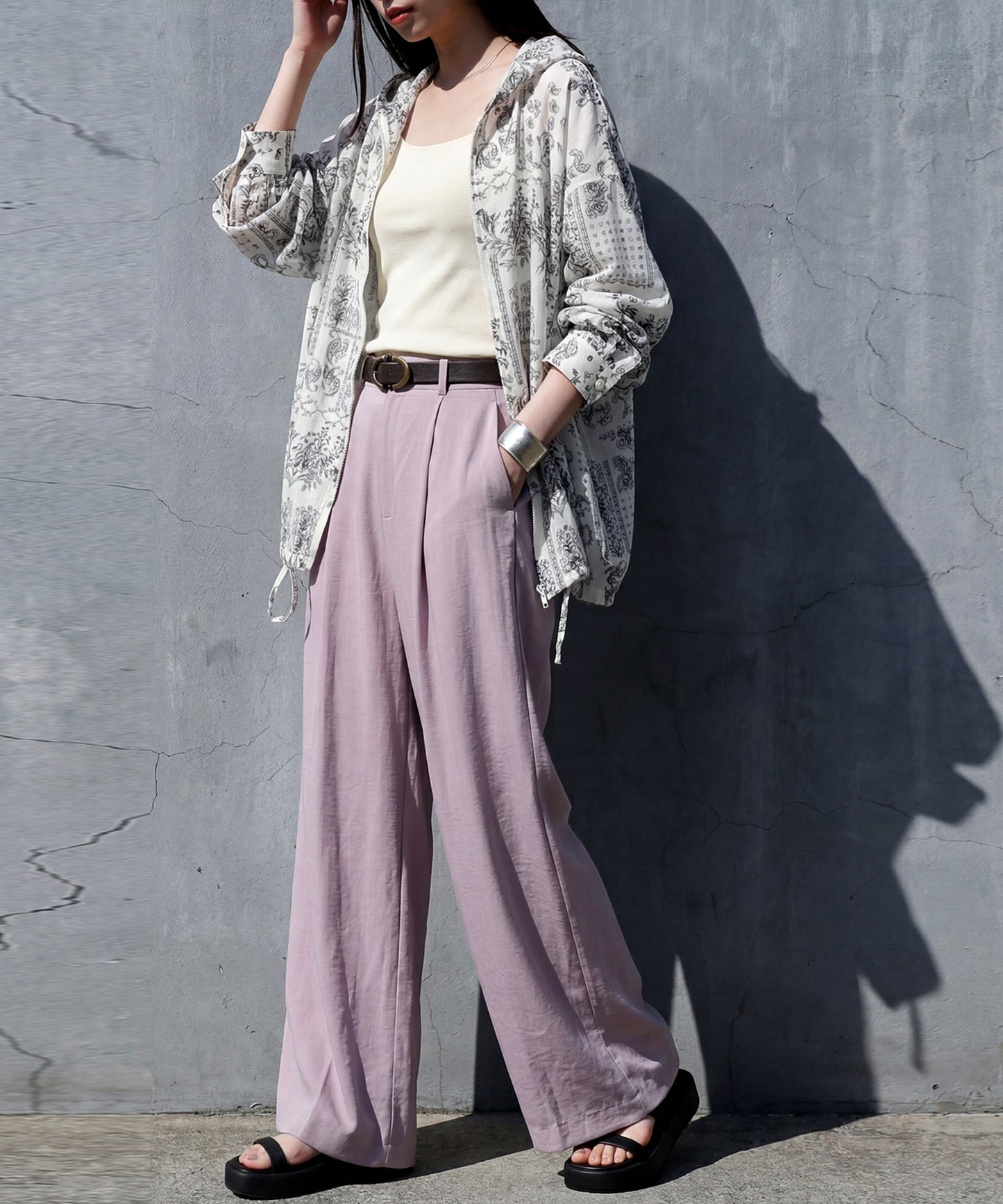 Paisley-Patterned Sheer All-Over Print Hoodie Ladies