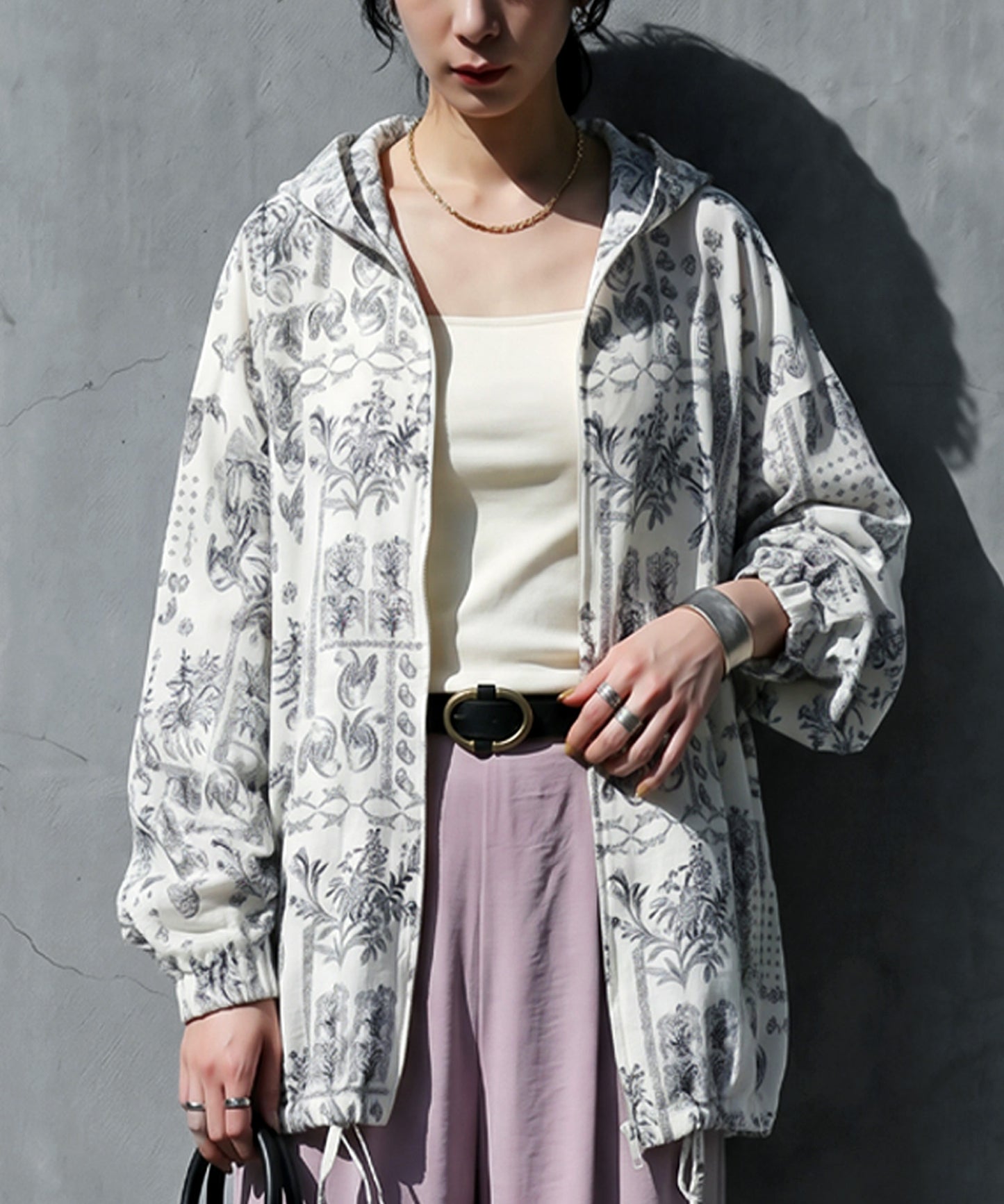 Paisley-Patterned Sheer All-Over Print Hoodie Ladies
