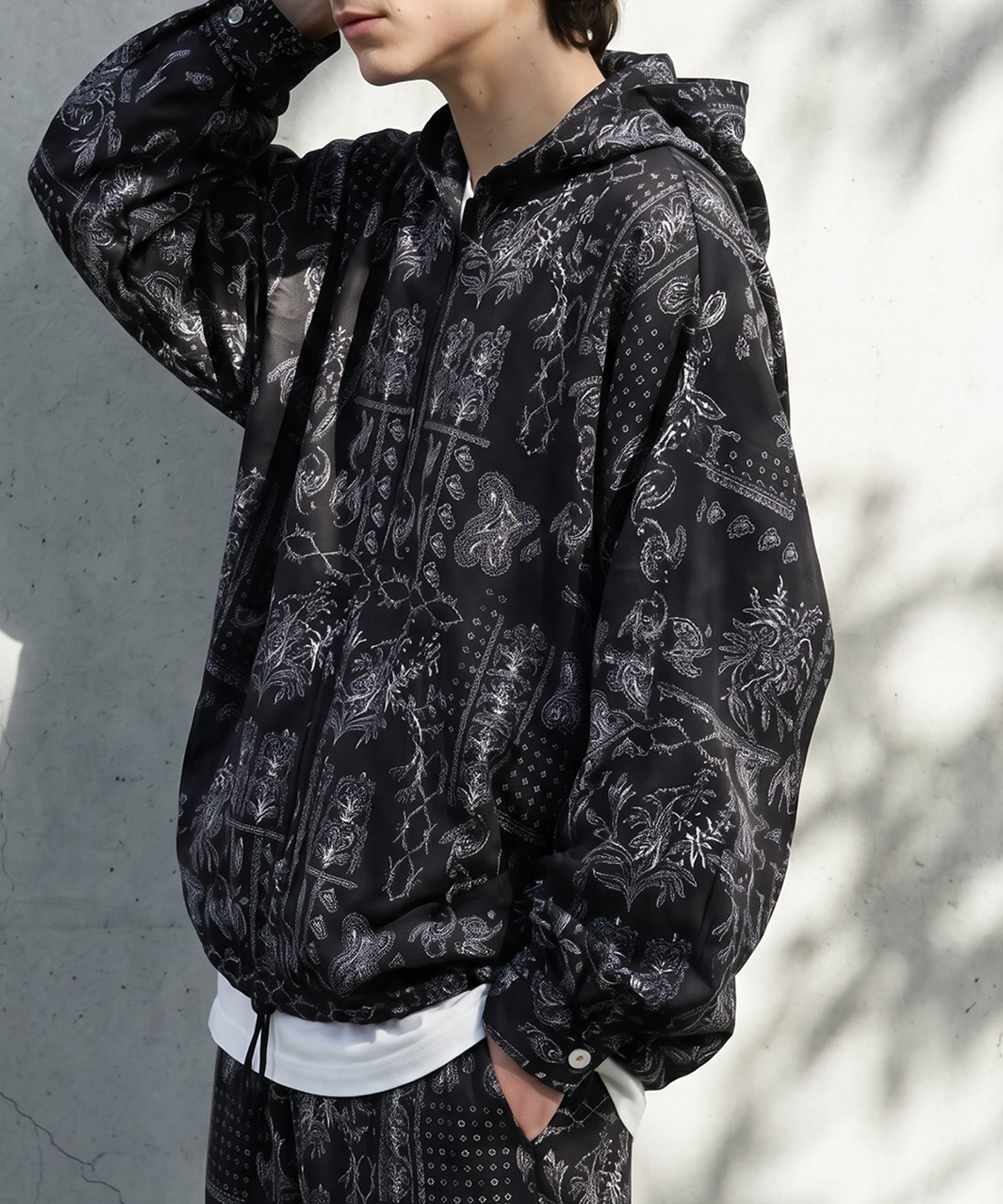 Paisley-Patterned Sheer All-Over Print Hoodie Men’s