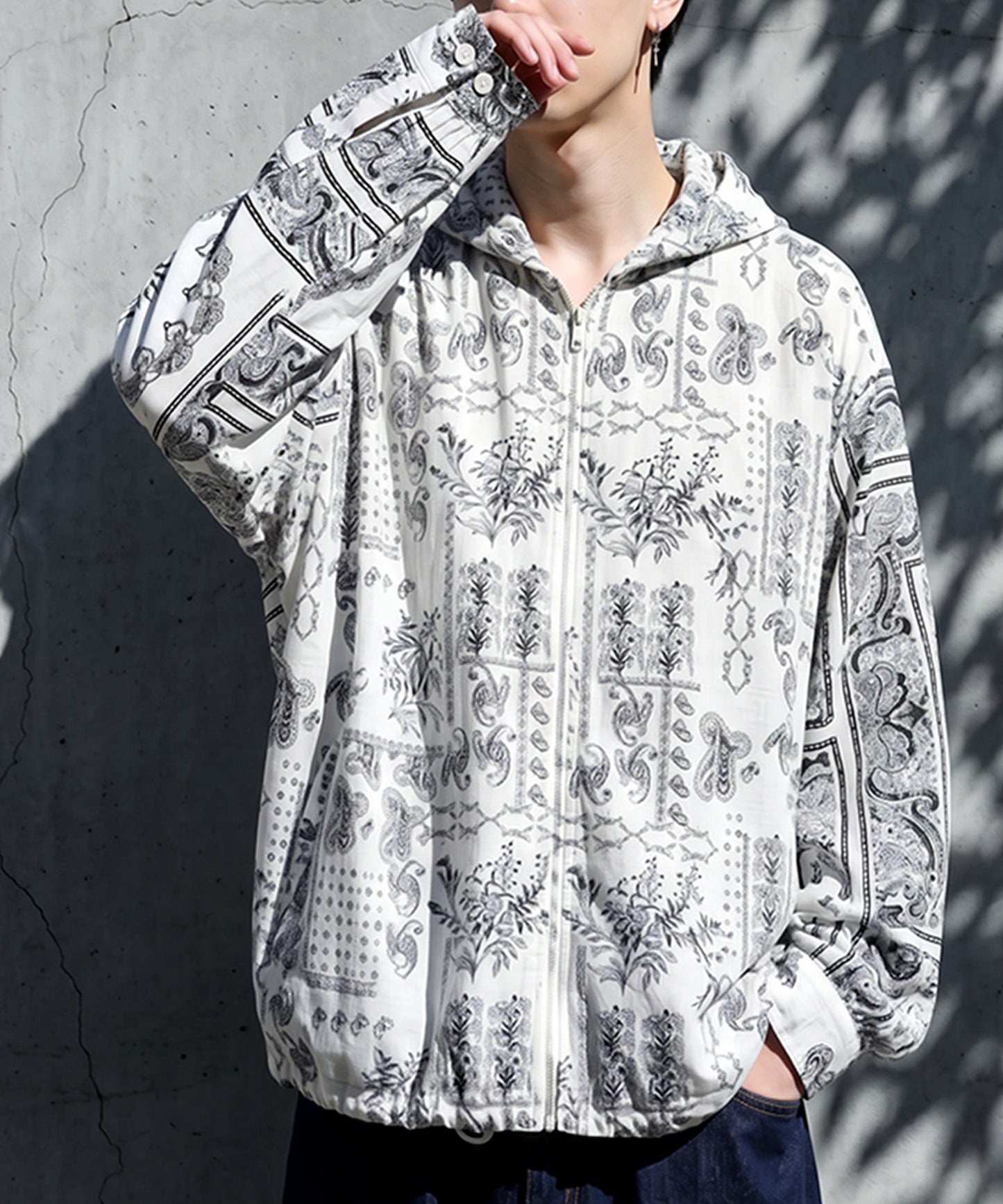 Paisley-Patterned Sheer All-Over Print Hoodie Men’s