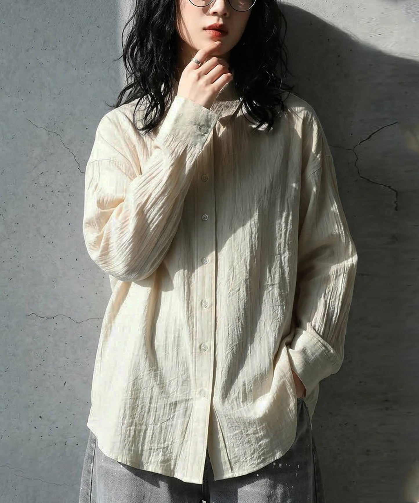Linen Blend Pleated Shirt Ladies