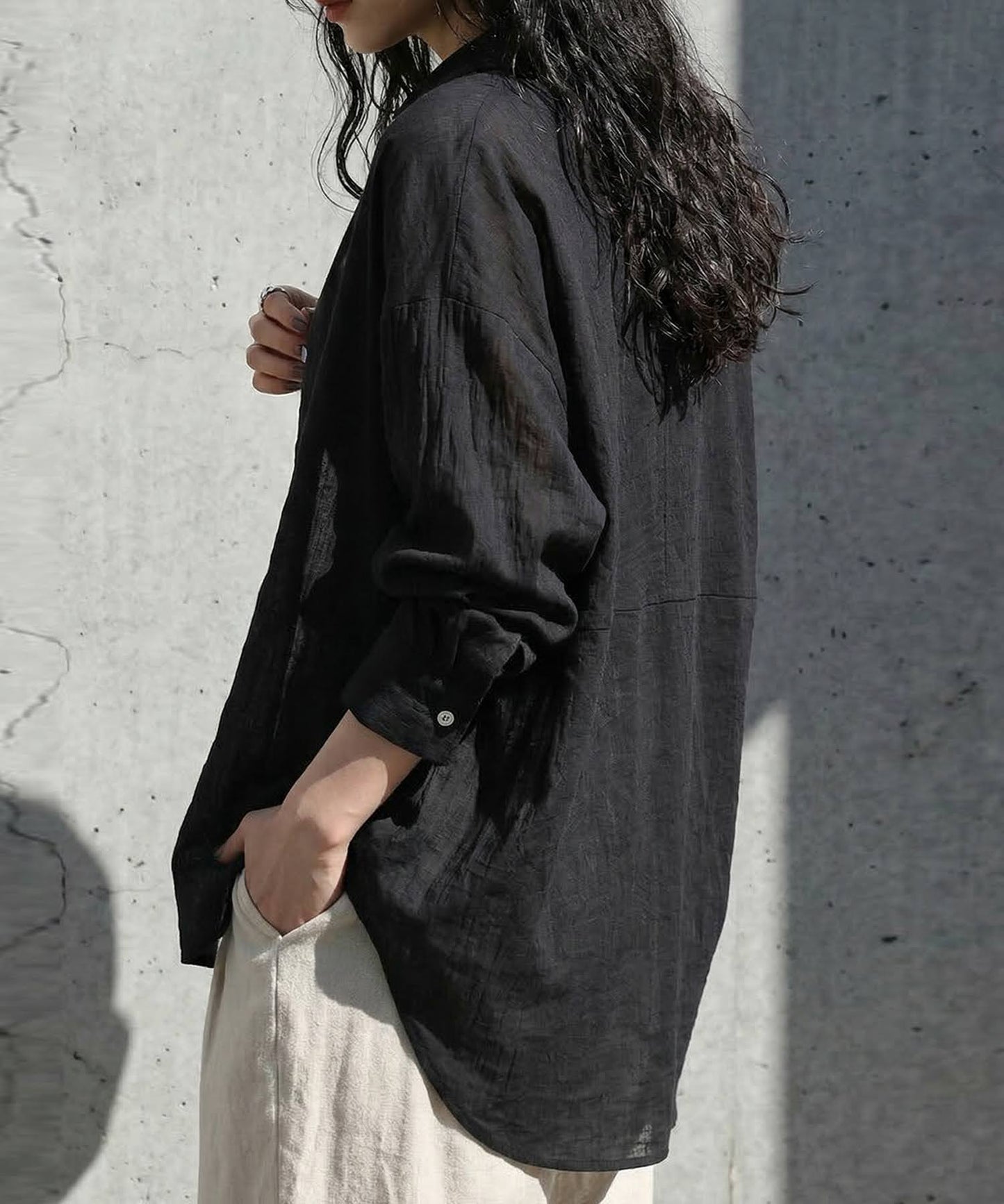 Linen Blend Pleated Shirt Ladies