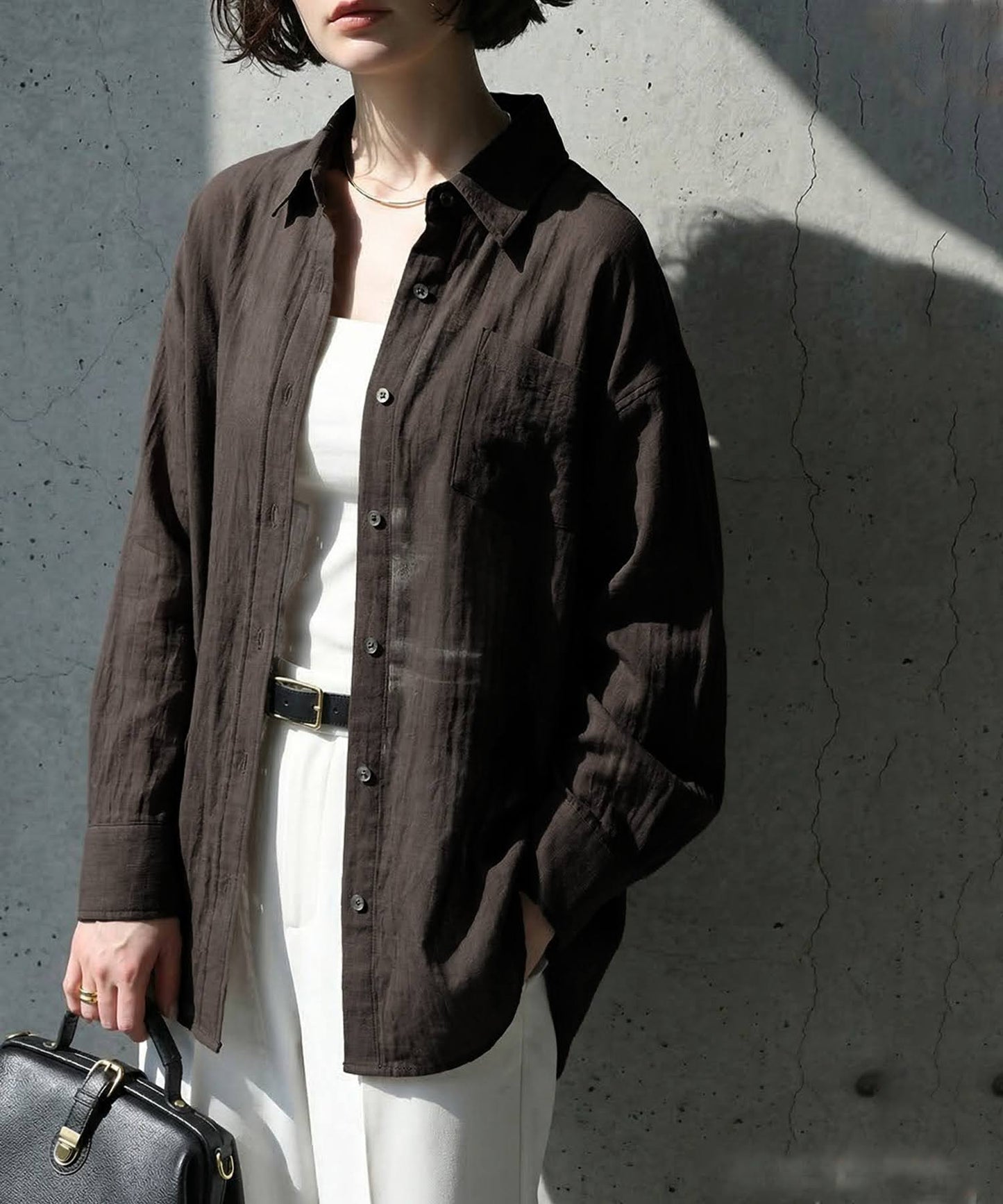 Linen Blend Pleated Shirt Ladies