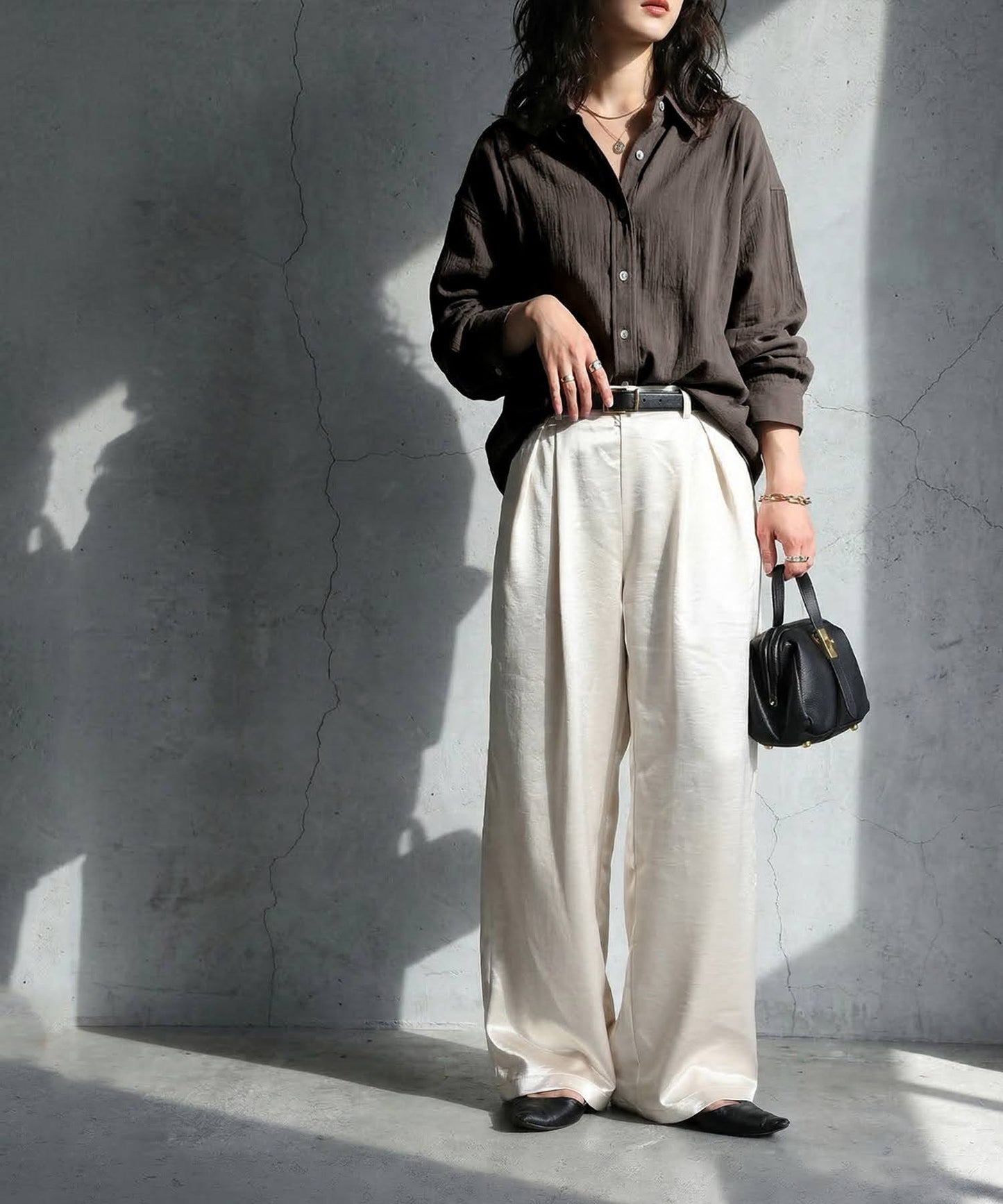 Linen Blend Pleated Shirt Ladies