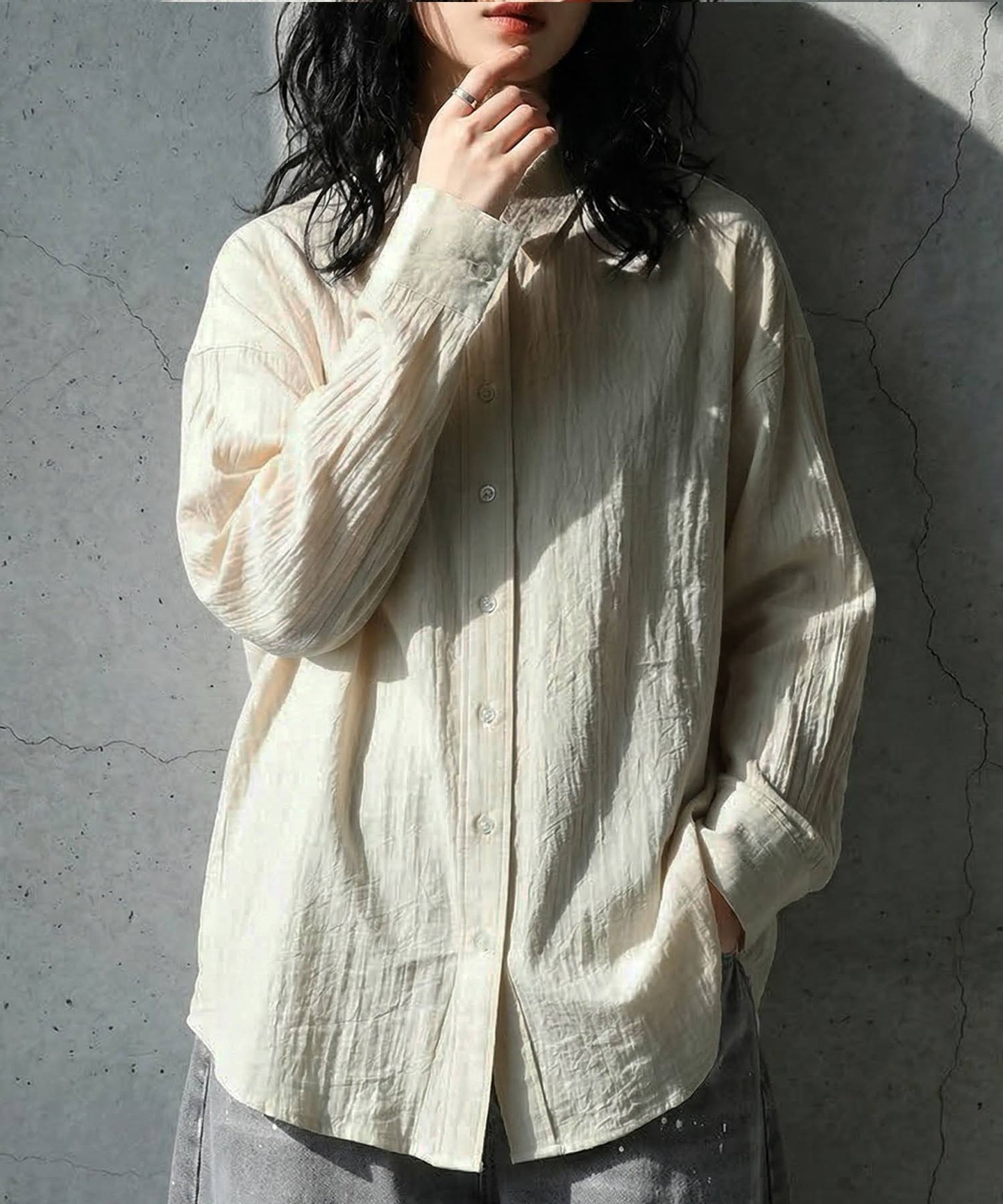 Linen Blend Pleated Shirt Ladies