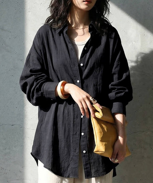 Linen Blend Pleated Shirt Ladies