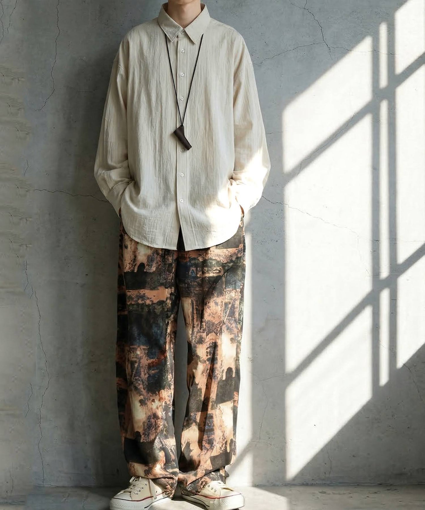 Linen Blend Pleated Shirt Men’s