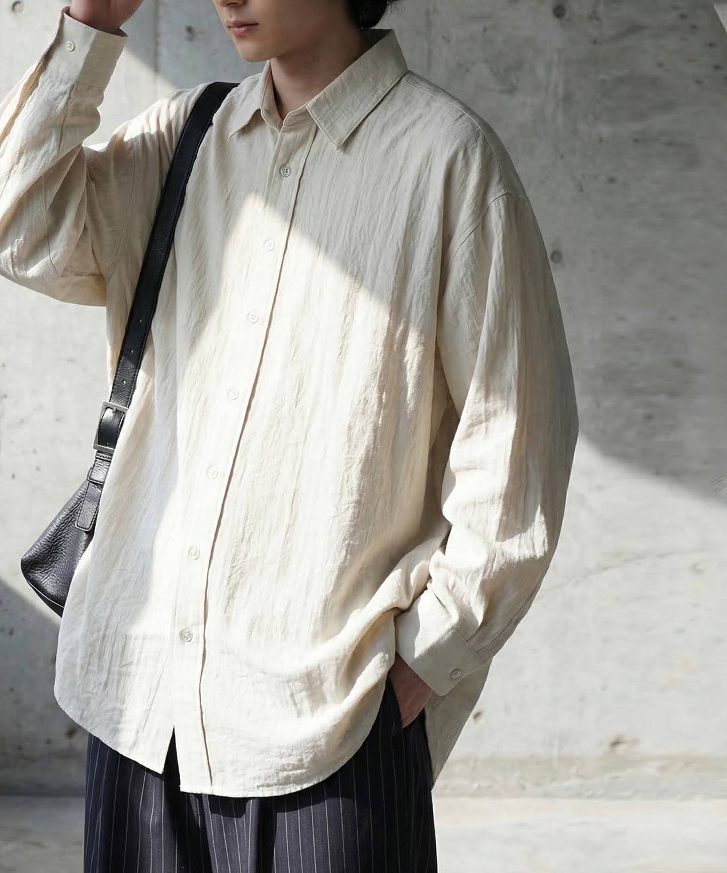 Linen Blend Pleated Shirt Men’s