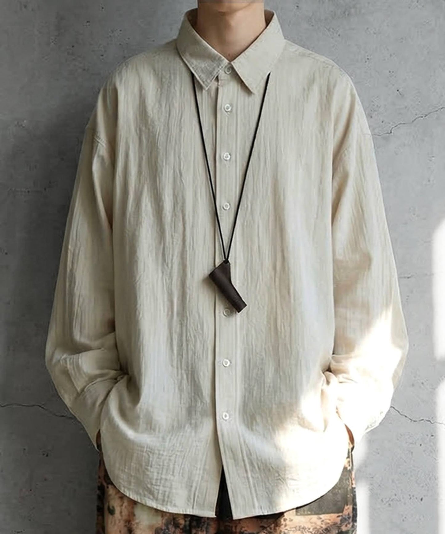 Linen Blend Pleated Shirt Men’s