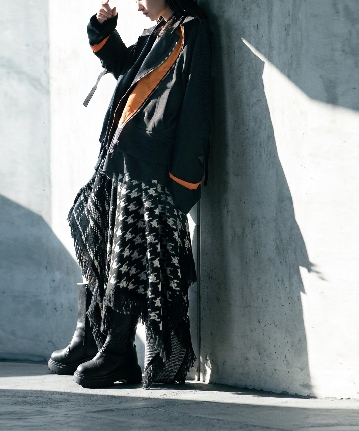 Mixed-Material, Layered Look, Short Length, Double-Zip Ma-1 Jacket Ladies