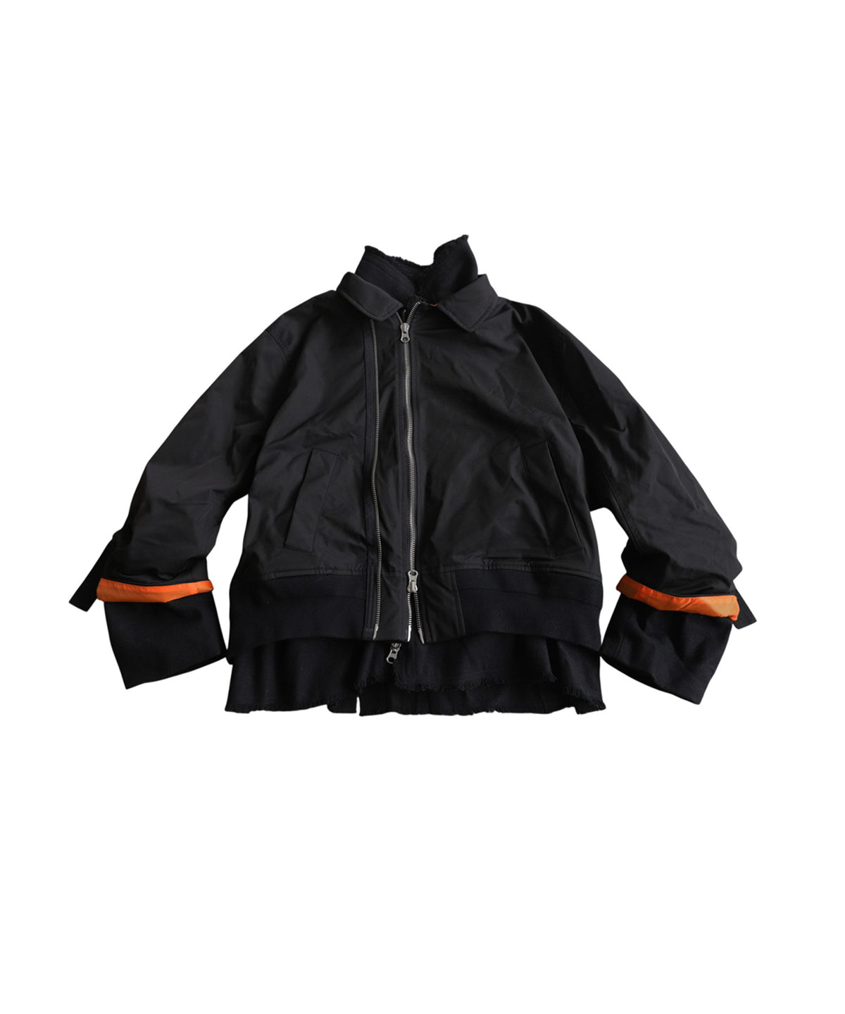 Mixed-Material, Layered Look, Short Length, Double-Zip Ma-1 Jacket Ladies