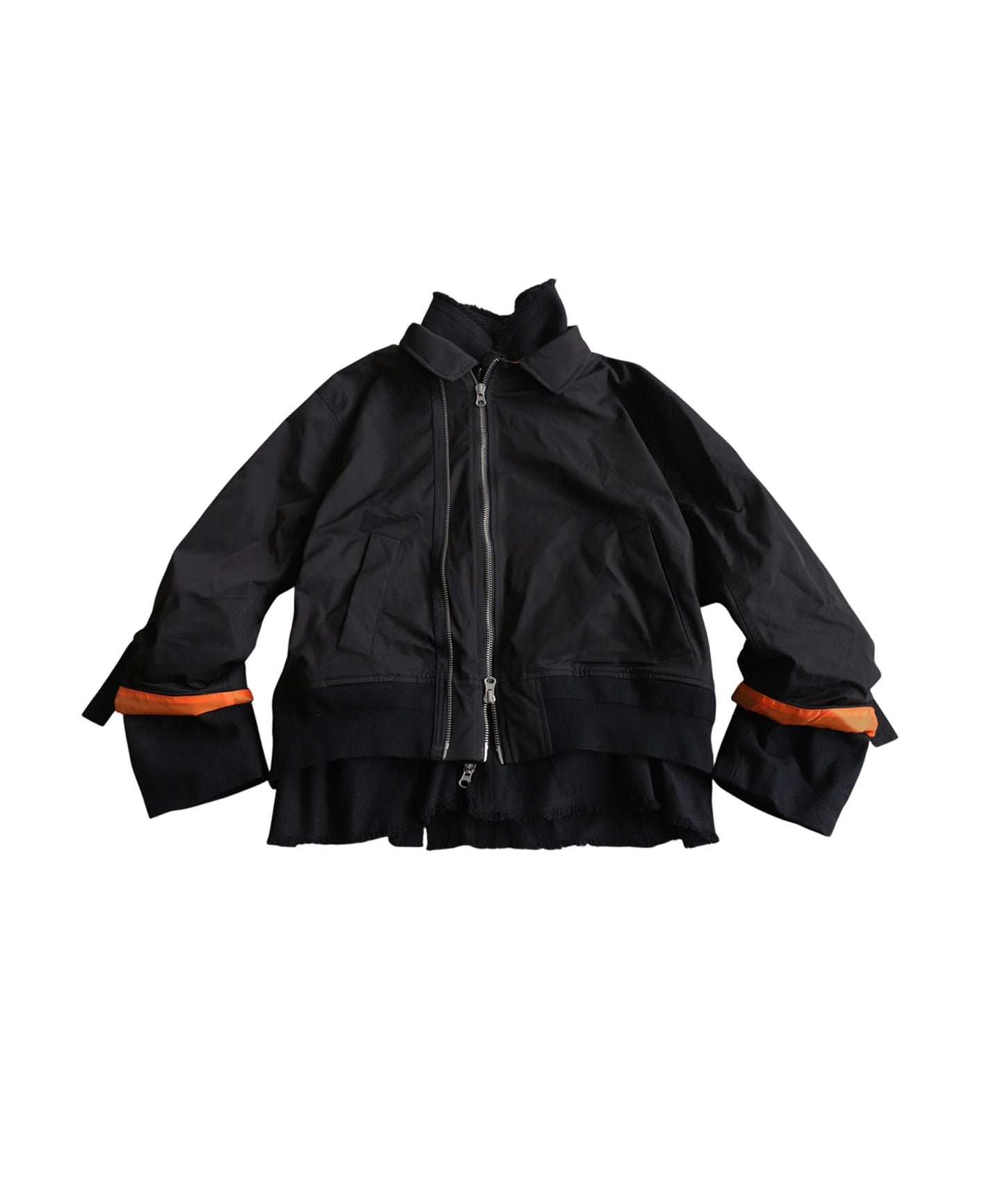 Mixed-Material, Layered Look, Short Length, Double-Zip Ma-1 Jacket Men’s