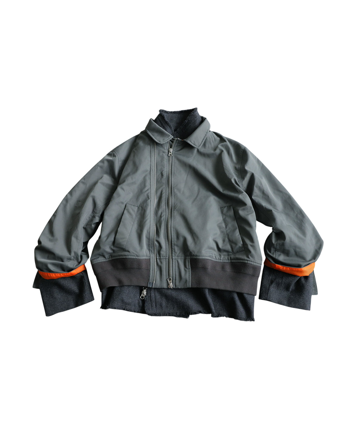 Mixed-Material, Layered Look, Short Length, Double-Zip Ma-1 Jacket Men’s