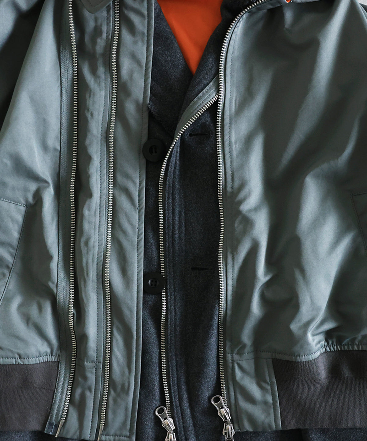 Mixed-Material, Layered Look, Short Length, Double-Zip Ma-1 Jacket Men’s