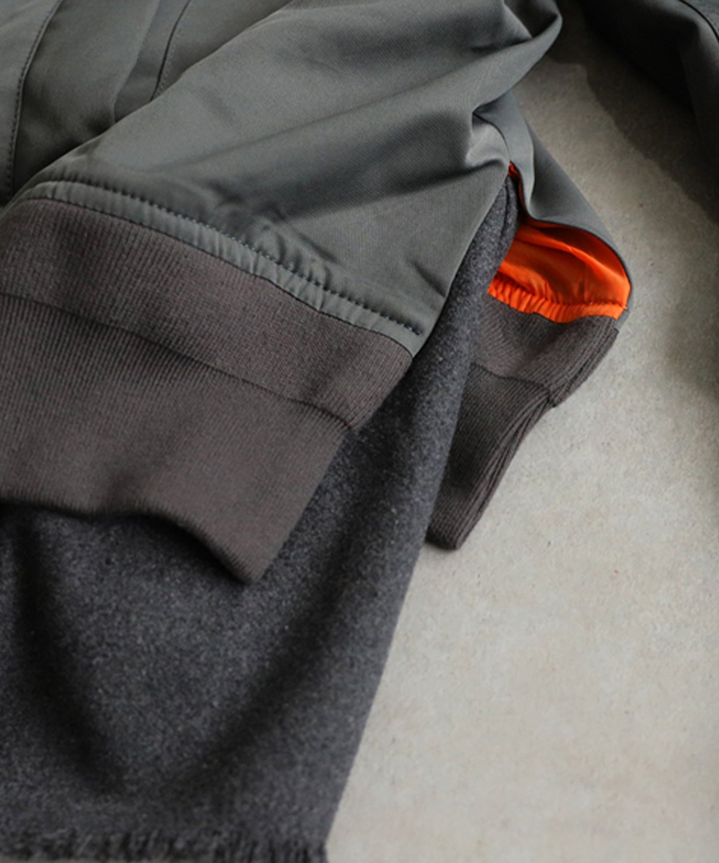 Mixed-Material, Layered Look, Short Length, Double-Zip Ma-1 Jacket Men’s