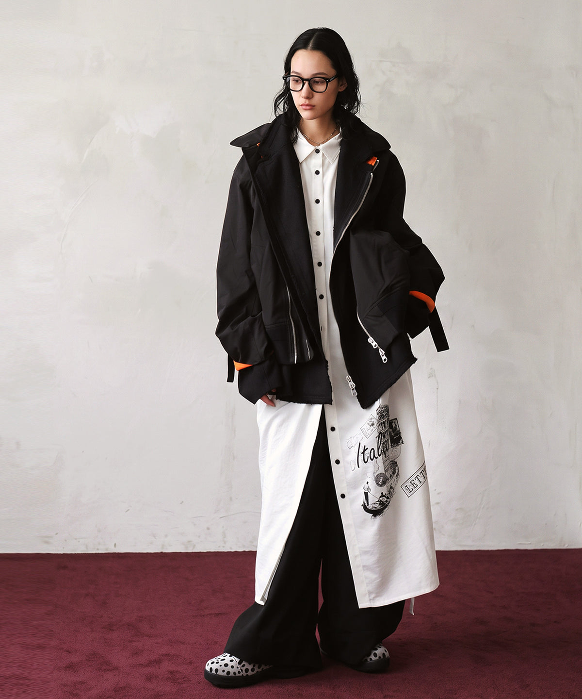 Mixed-Material, Layered Look, Short Length, Double-Zip Ma-1 Jacket Ladies