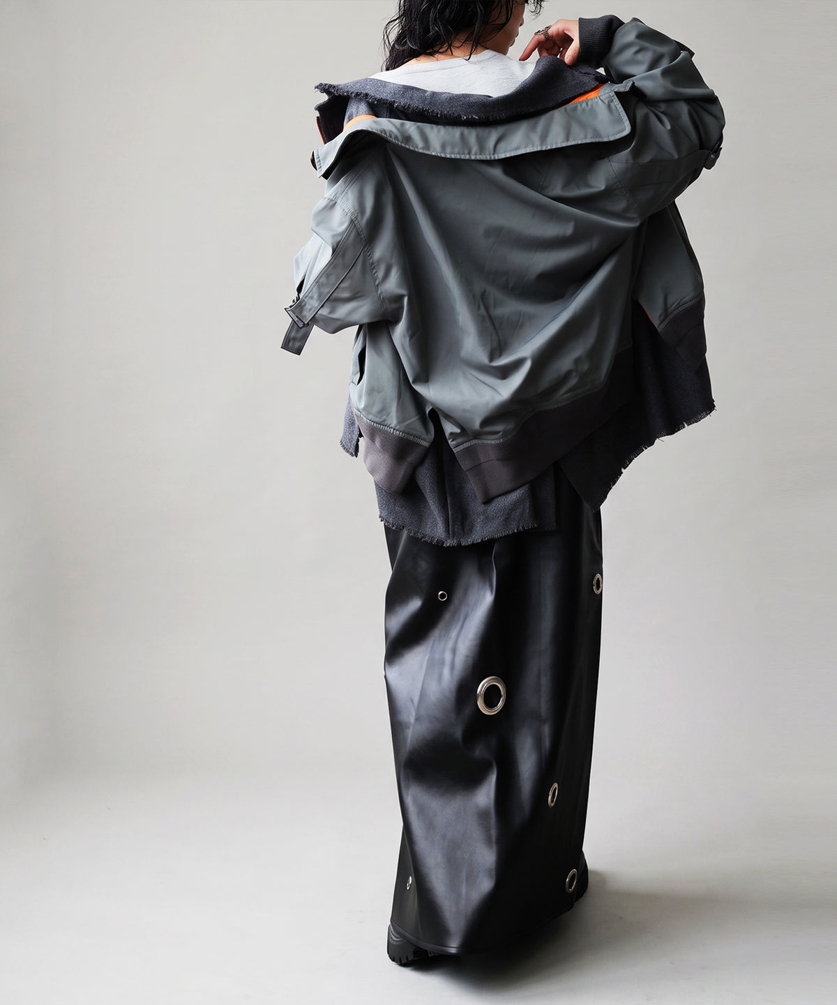 Mixed-Material, Layered Look, Short Length, Double-Zip Ma-1 Jacket Ladies