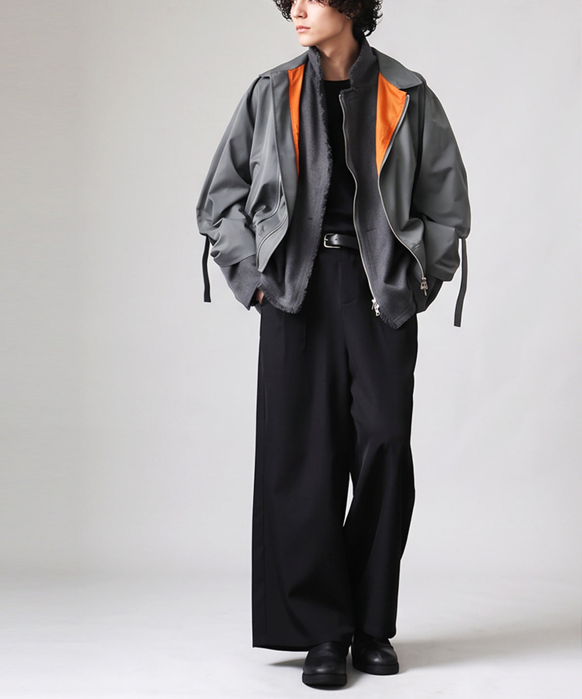 Mixed-Material, Layered Look, Short Length, Double-Zip Ma-1 Jacket Men’s