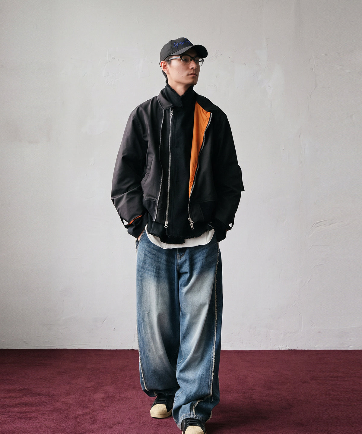 Mixed-Material, Layered Look, Short Length, Double-Zip Ma-1 Jacket Men’s