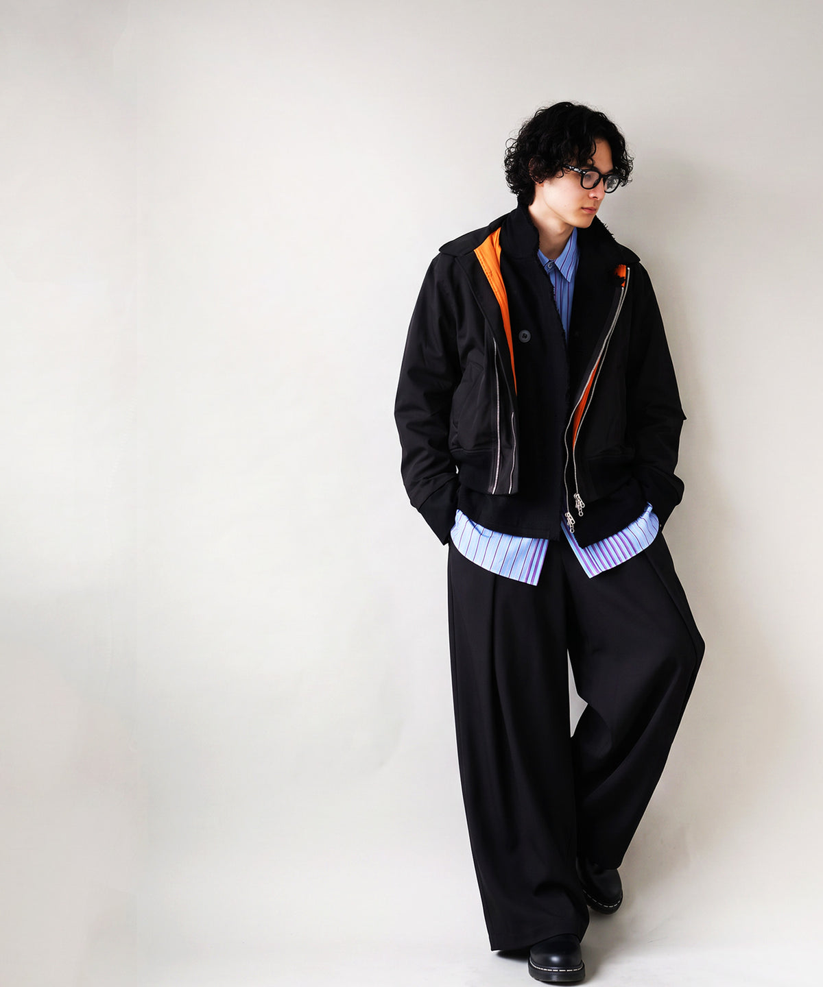 Mixed-Material, Layered Look, Short Length, Double-Zip Ma-1 Jacket Men’s