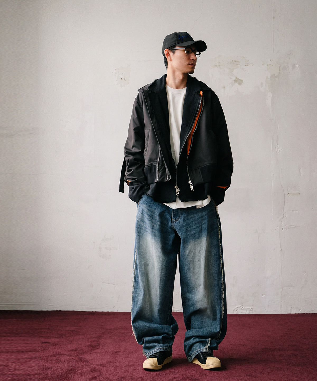 Mixed-Material, Layered Look, Short Length, Double-Zip Ma-1 Jacket Men’s