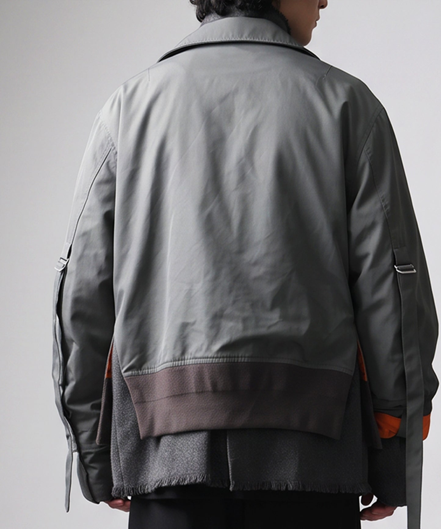 Mixed-Material, Layered Look, Short Length, Double-Zip Ma-1 Jacket Men’s