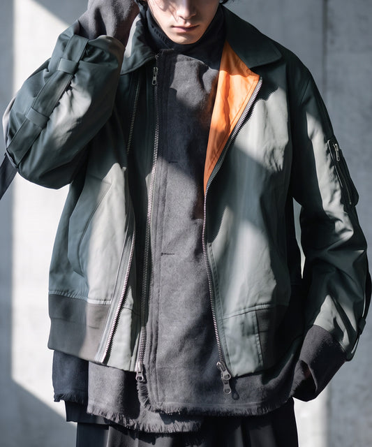 Mixed-Material, Layered Look, Short Length, Double-Zip Ma-1 Jacket Men’s