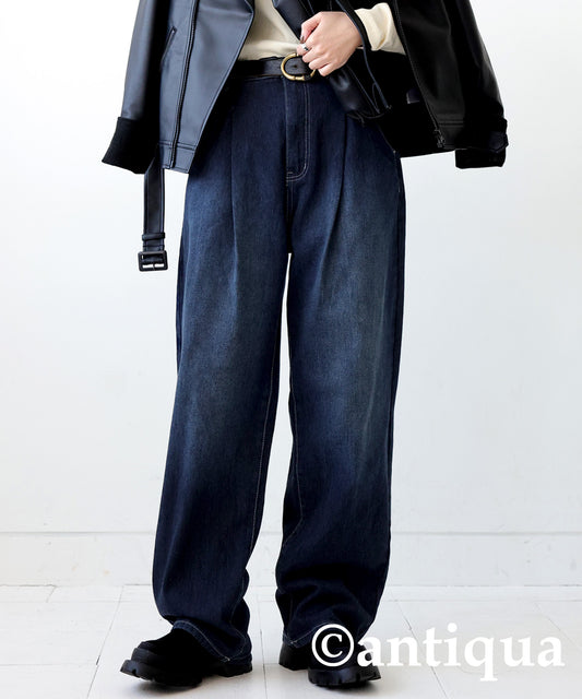 Wide tack denim pants Ladies