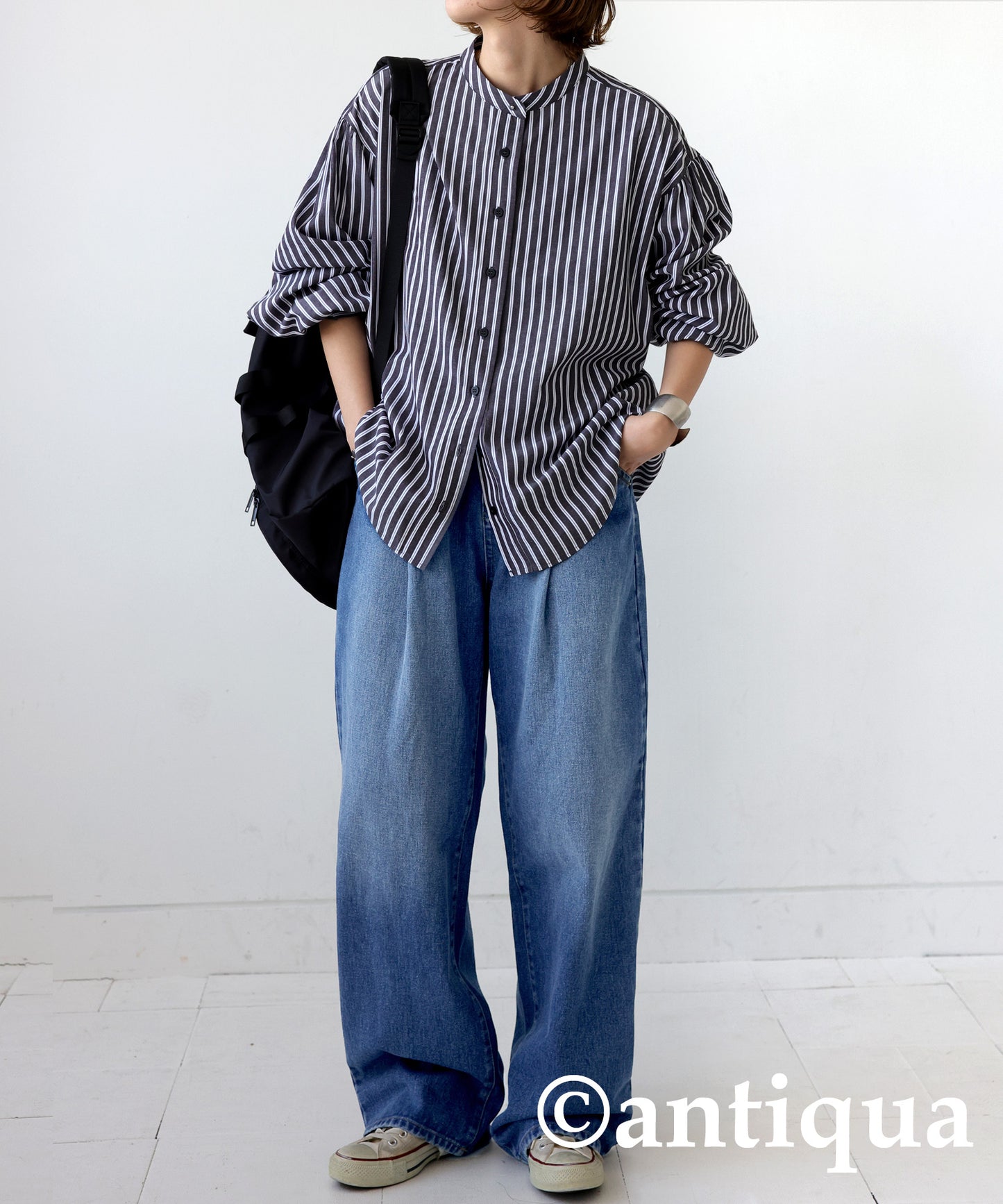 Wide tack denim pants Ladies