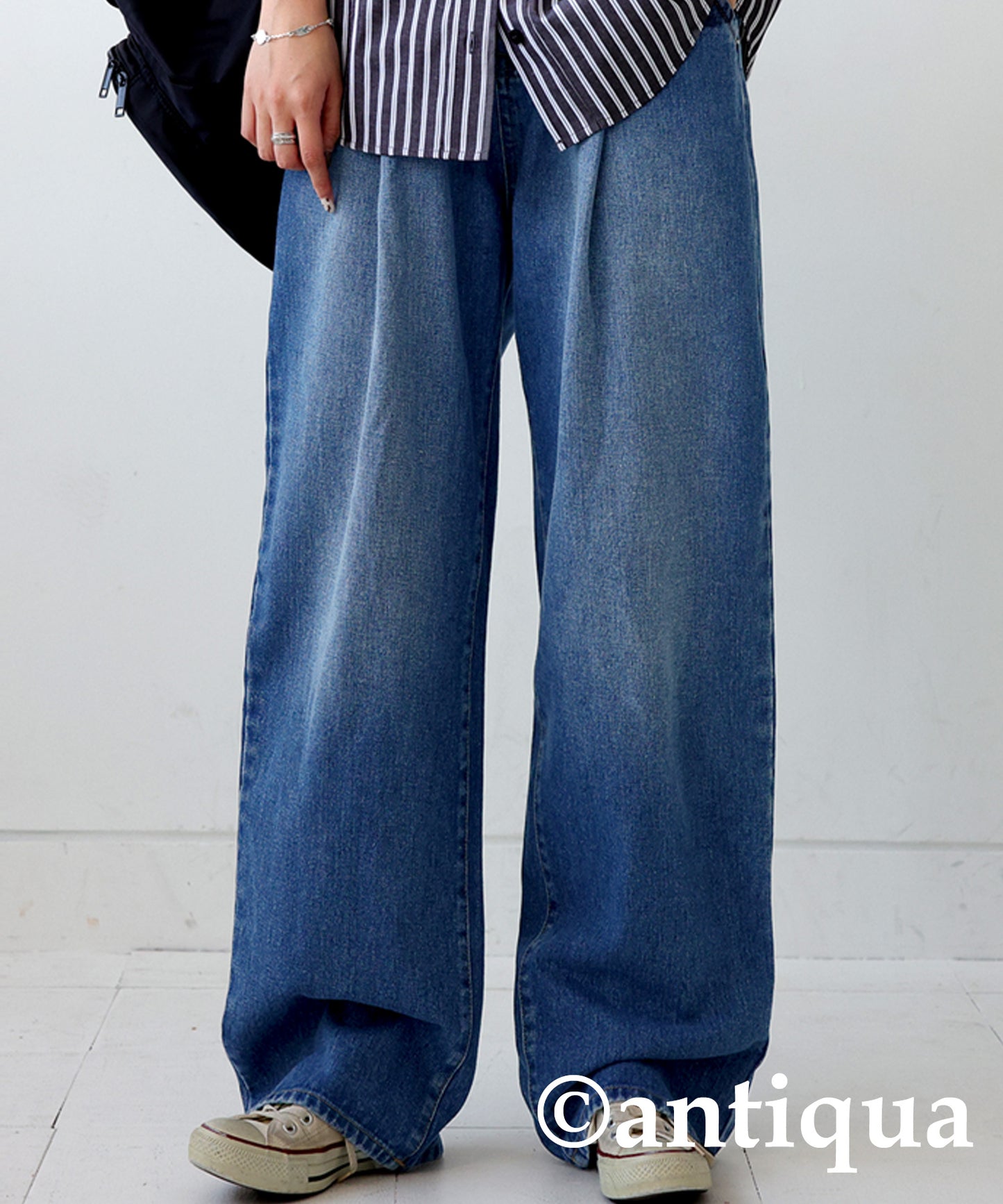 Wide tack denim pants Ladies