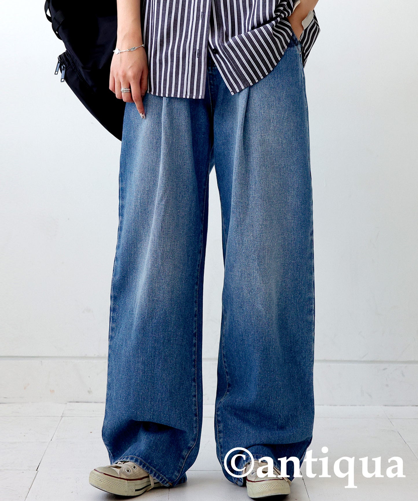 Wide tack denim pants Ladies