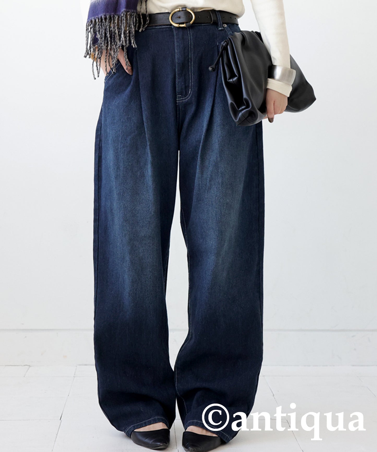 Wide tack denim pants Ladies