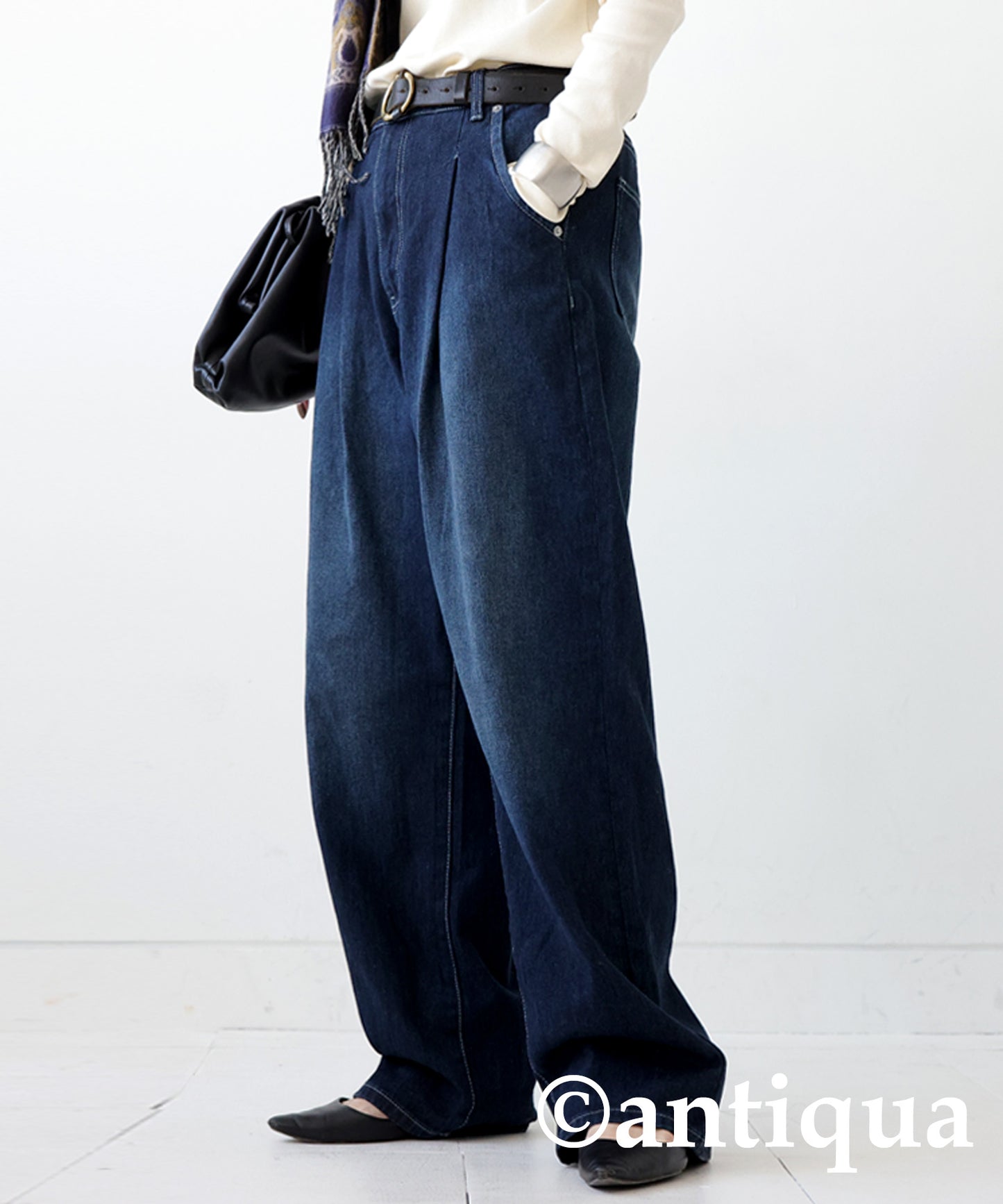 Wide tack denim pants Ladies