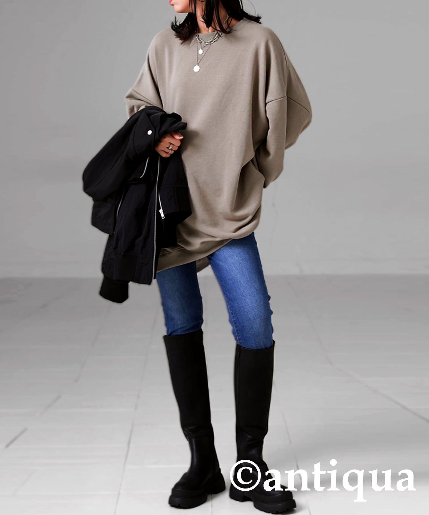 Ladies loose-fitting sweatshirt long sleeve plain