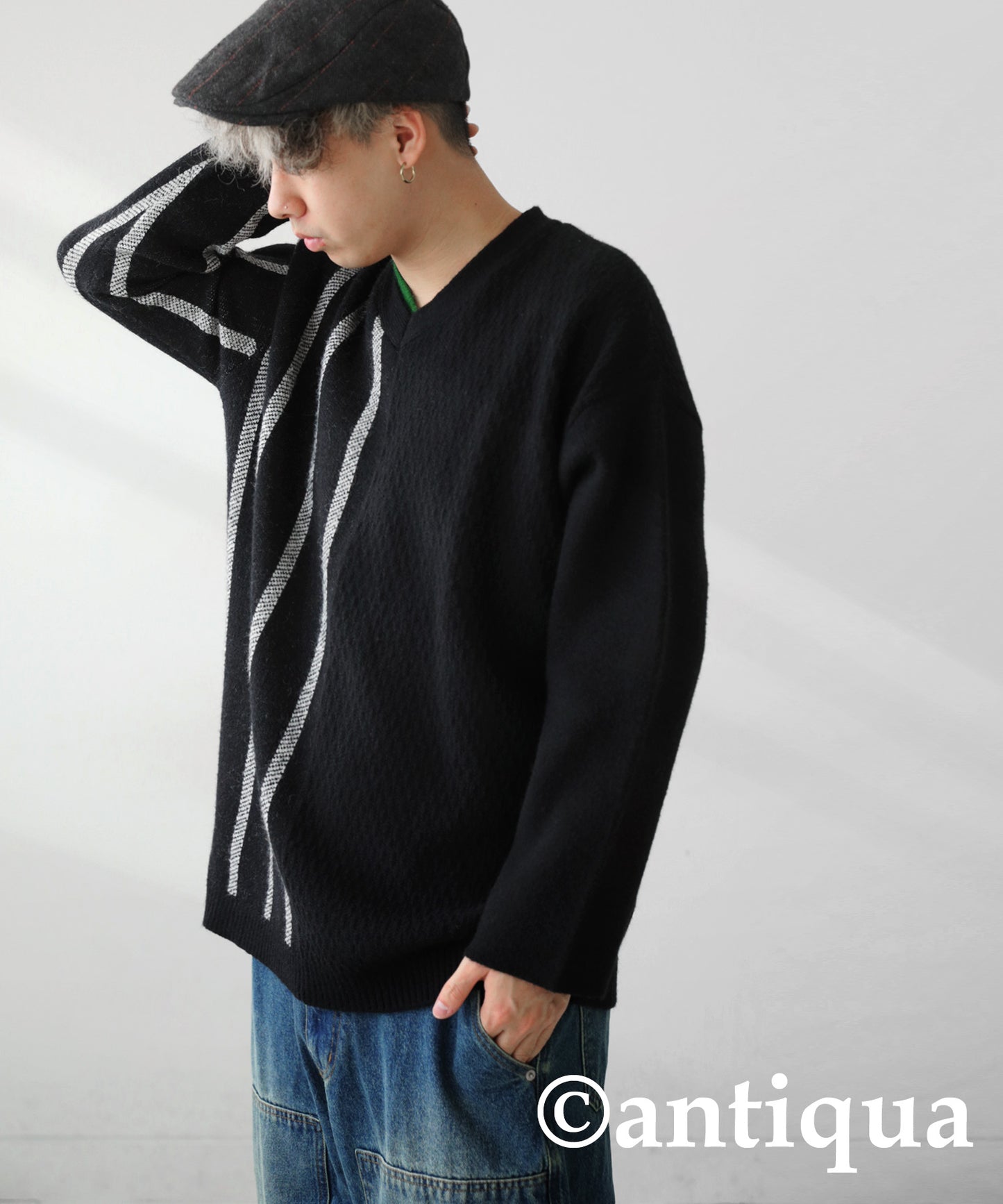 Asymmetric Border Knit Men's