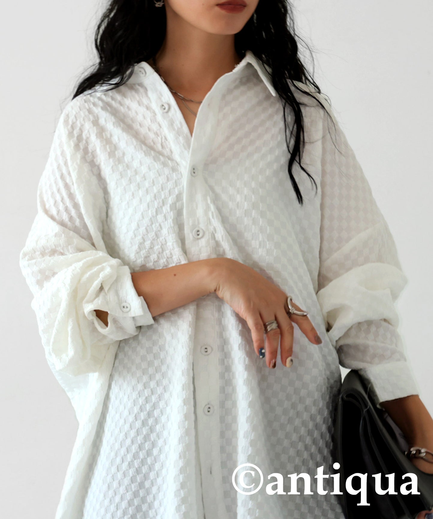 Ladies shirt long sleeve block check pattern