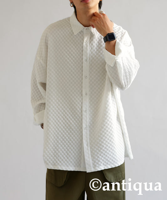 Men's shirt long sleeve block check pattern