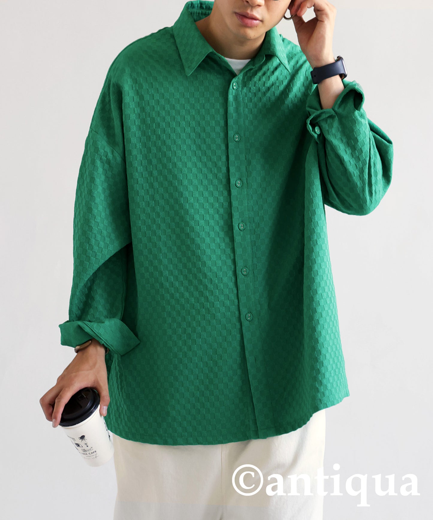 Men's shirt long sleeve block check pattern